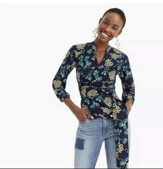 J. Crew Golden Floral Belted Wrap Top Size Small - Picture 1 of 5